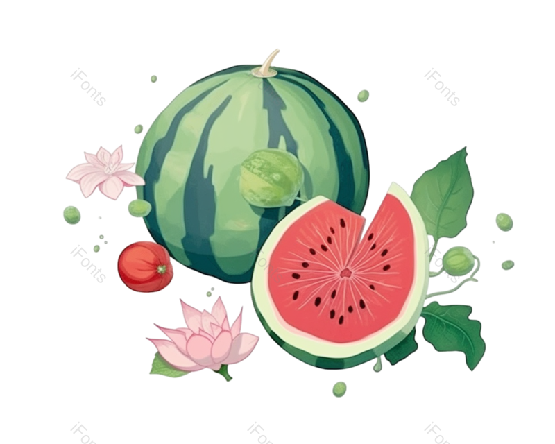 西瓜图片,夏至元素,清新PNG,莲子免抠素材